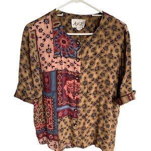 Vintage Women’s Blouse A.K.F. New York Button Front Size Large Top